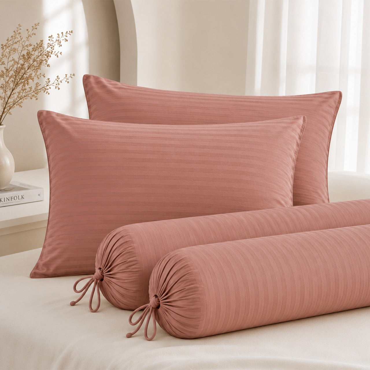 1300TC Embossed Micro Satin Pillowcase and Bolster Case