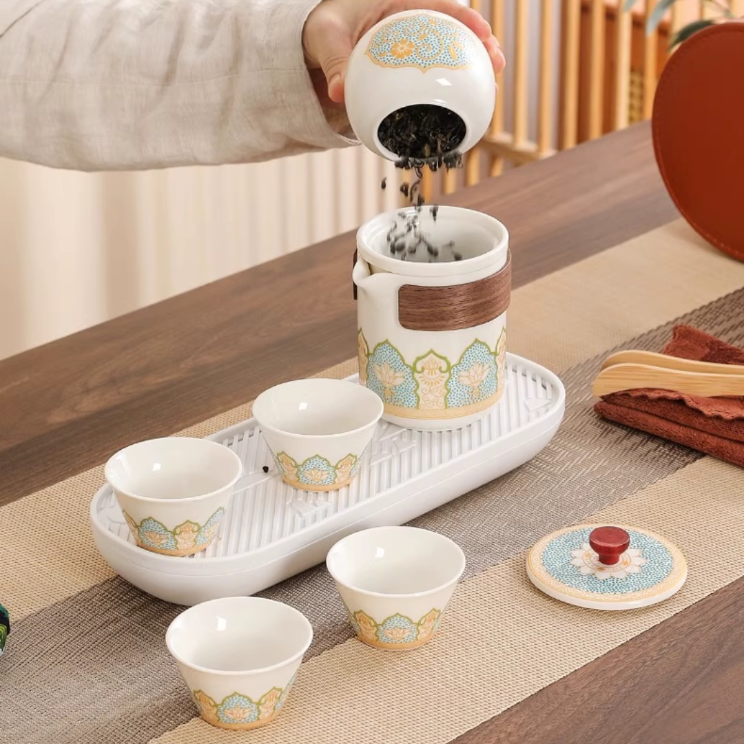 Ceramic Tea Set (1 Teapot + 3 Cups + Storage Box)
