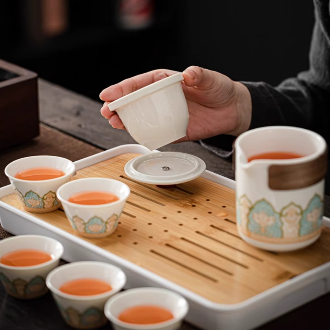 Ceramic Tea Set (1 Teapot + 3 Cups + Storage Box)