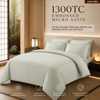 1300TC Full Quilt Set Embossed Micro Satin Bedsheet Set Hotel Luxury Stripe Bedding  | Queen and King