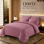 1300TC 4-IN-1 Embossed Micro Satin Bedsheet Set Hotel Luxury Stripe Bedding | Queen King Size