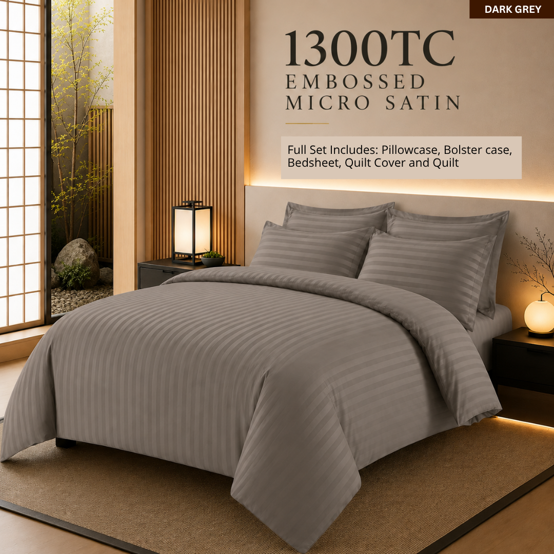 1300TC Full Quilt Set Embossed Micro Satin Bedsheet Set Hotel Luxury Stripe Bedding  | Queen and King