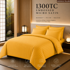 1300TC 4-IN-1 Embossed Micro Satin Bedsheet Set Hotel Luxury Stripe Bedding | Queen King Size