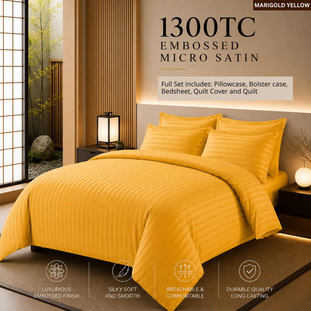 1300TC Full Quilt Set Embossed Micro Satin Bedsheet Set Hotel Luxury Stripe Bedding  | Queen and King