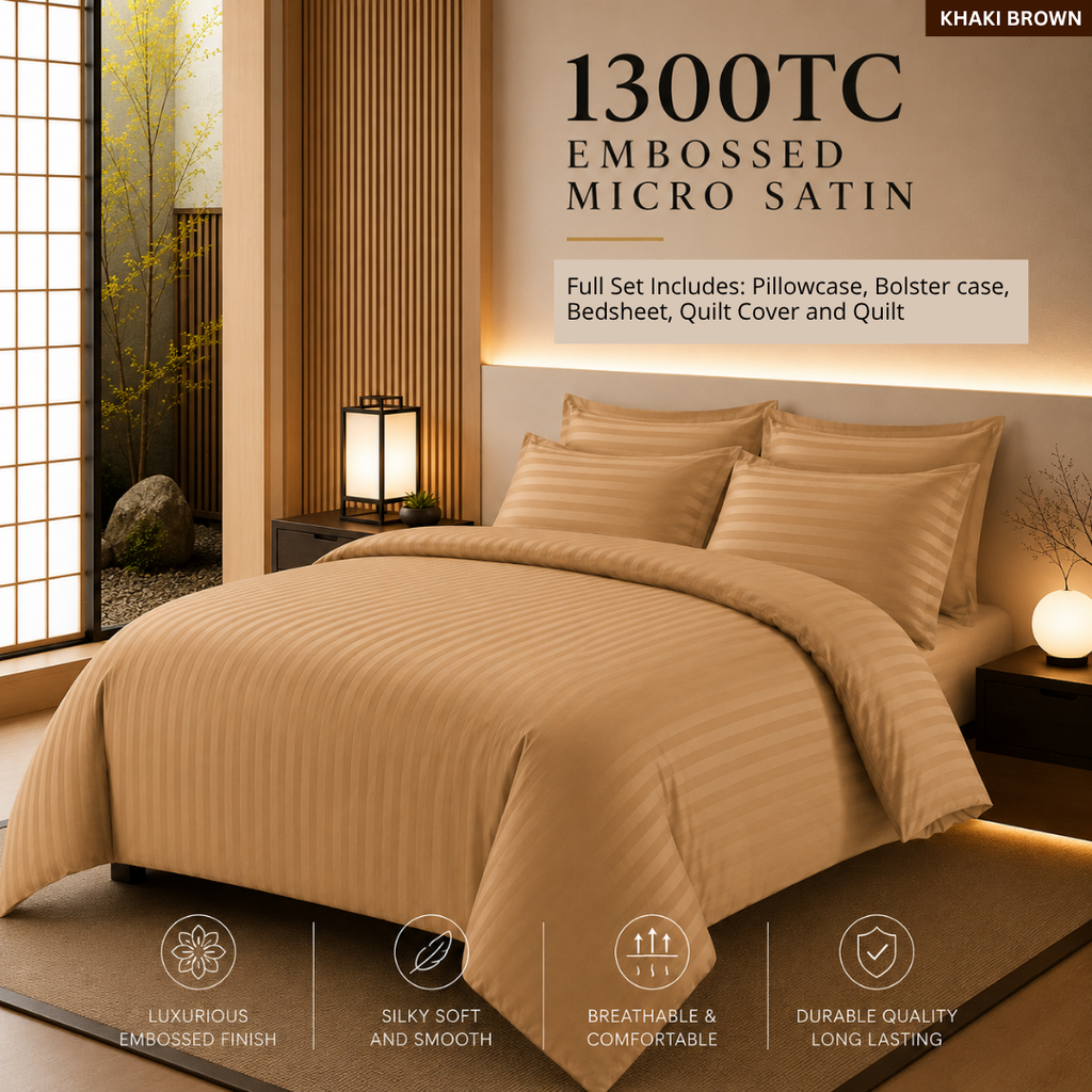 1300TC Full Quilt Set Embossed Micro Satin Bedsheet Set Hotel Luxury Stripe Bedding  | Queen and King