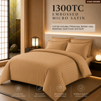 1300TC Full Quilt Set Embossed Micro Satin Bedsheet Set Hotel Luxury Stripe Bedding  | Queen and King