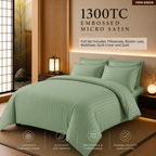 1300TC Full Quilt Set Embossed Micro Satin Bedsheet Set Hotel Luxury Stripe Bedding  | Queen and King
