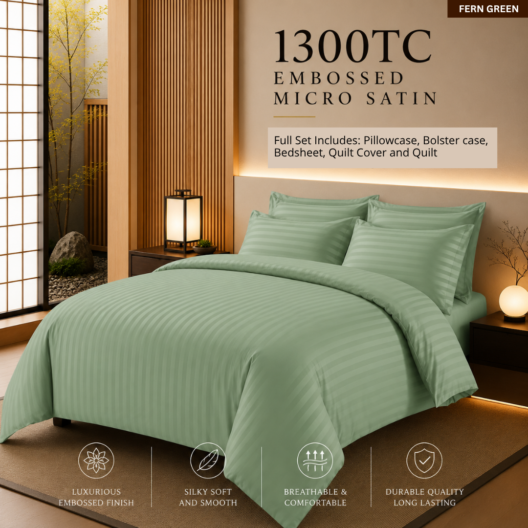 1300TC Full Quilt Set Embossed Micro Satin Bedsheet Set Hotel Luxury Stripe Bedding  | Queen and King