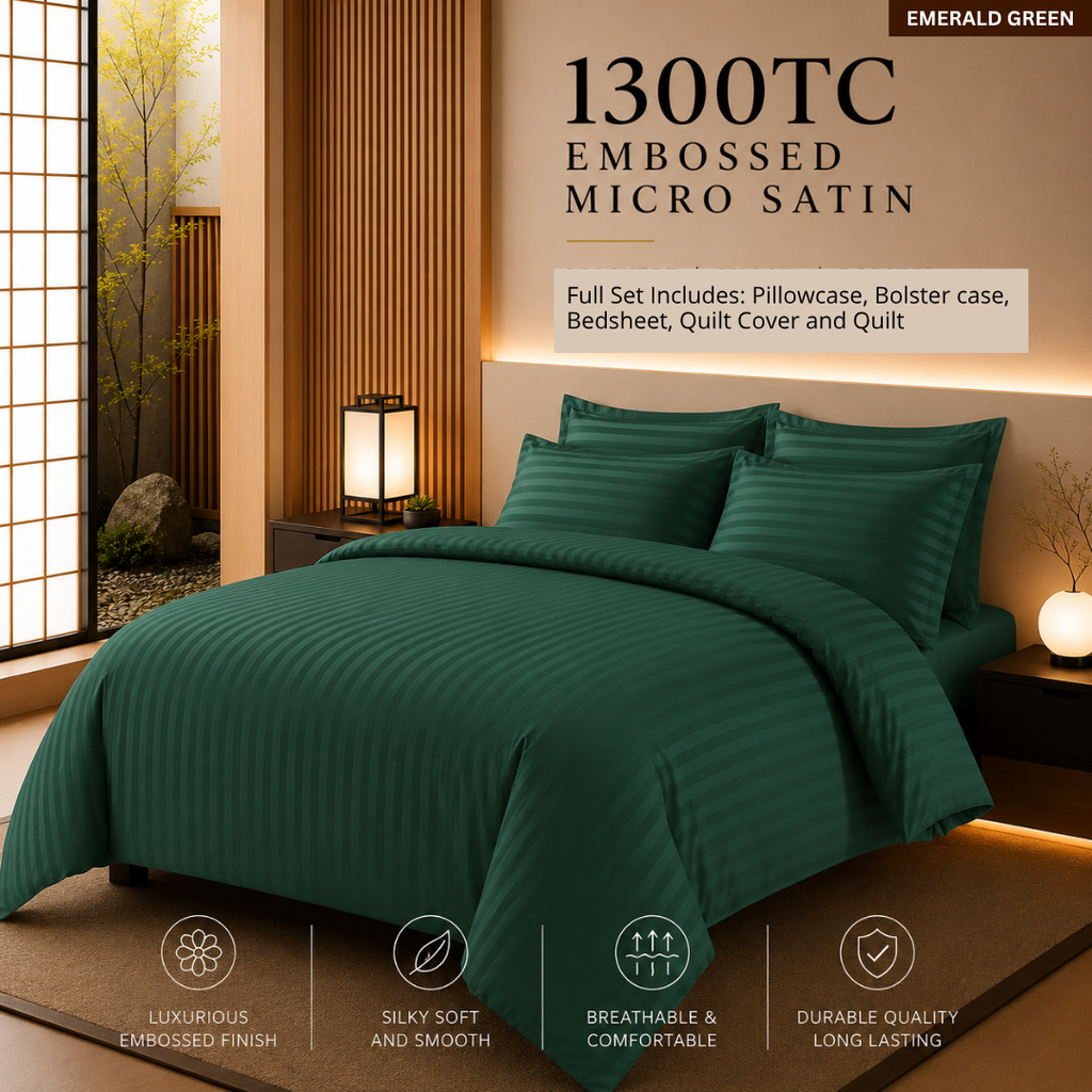 1300TC Full Quilt Set Embossed Micro Satin Bedsheet Set Hotel Luxury Stripe Bedding  | Queen and King