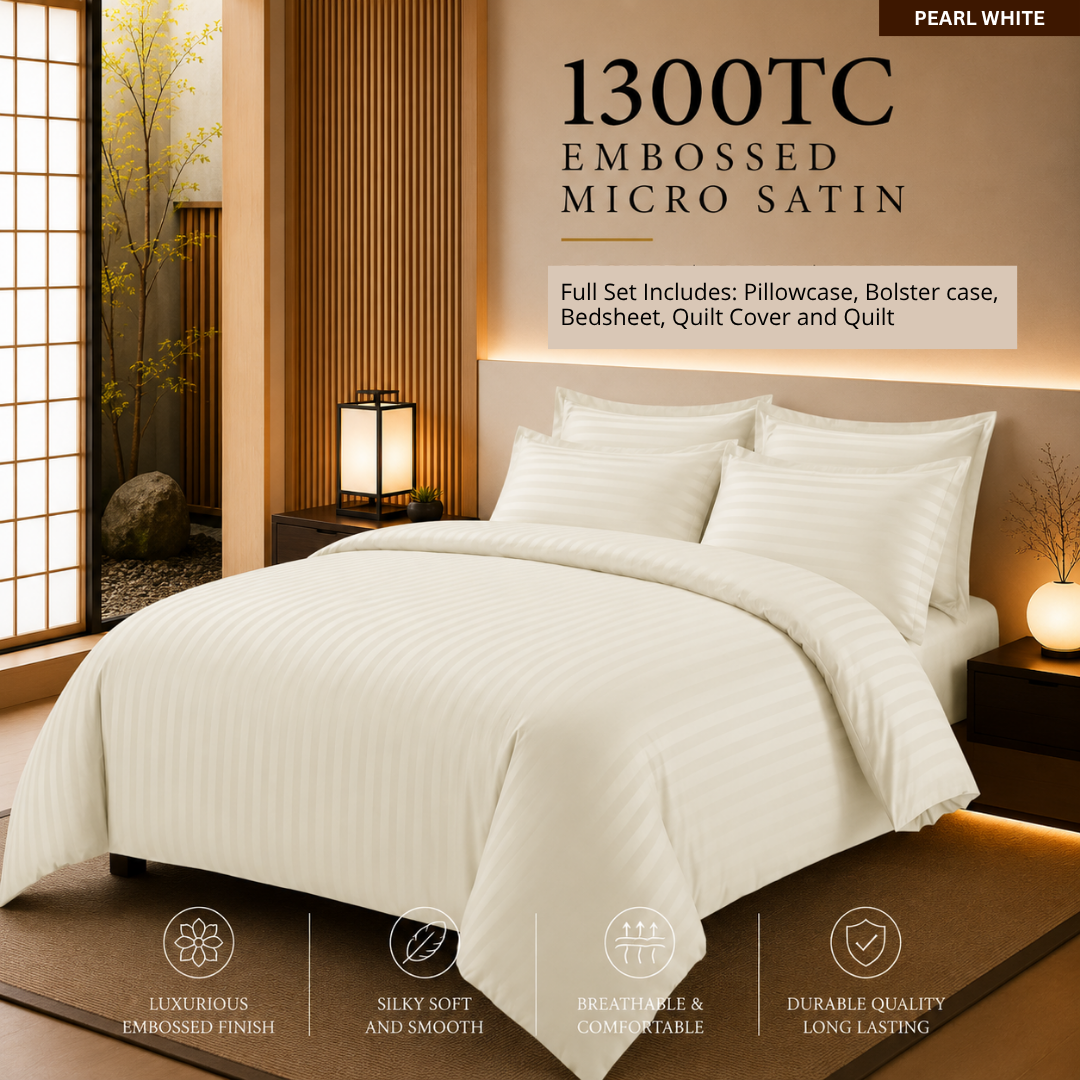 1300TC Full Quilt Set Embossed Micro Satin Bedsheet Set Hotel Luxury Stripe Bedding  | Queen and King