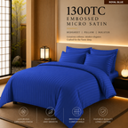 1300TC 4-IN-1 Embossed Micro Satin Bedsheet Set Hotel Luxury Stripe Bedding | Queen King Size
