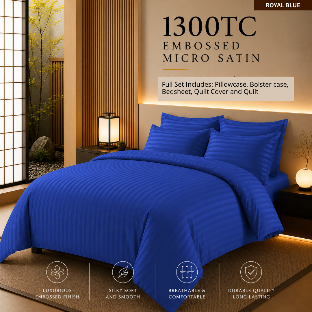 1300TC Full Quilt Set Embossed Micro Satin Bedsheet Set Hotel Luxury Stripe Bedding  | Queen and King