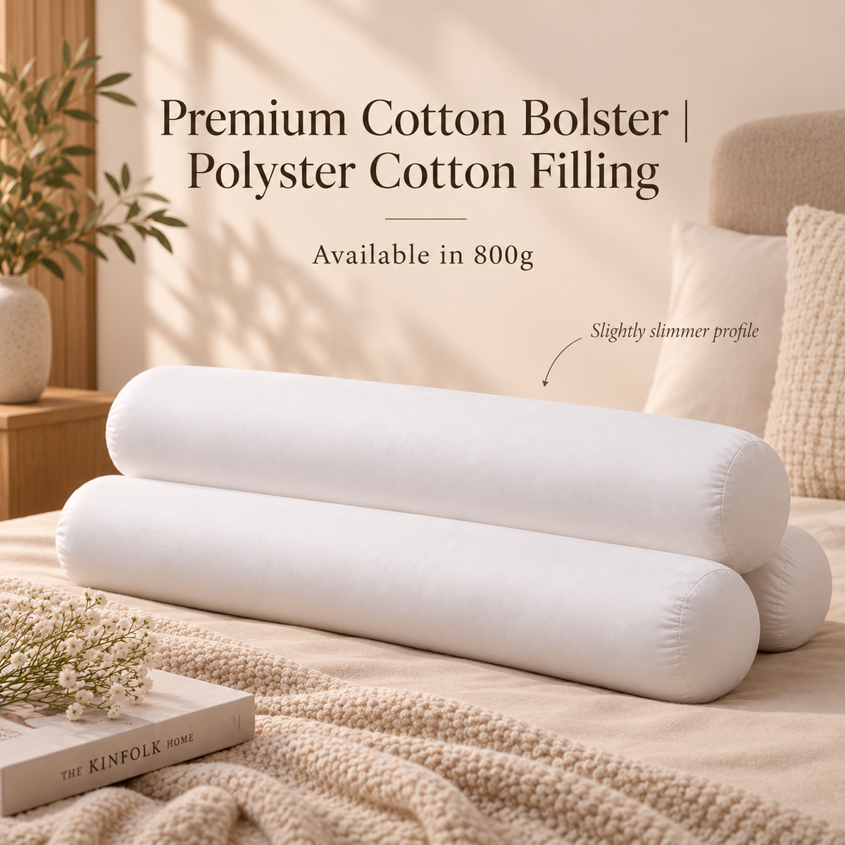 800g or 1200g Premium Cotton Bolster | Polyster Cotton Filling
