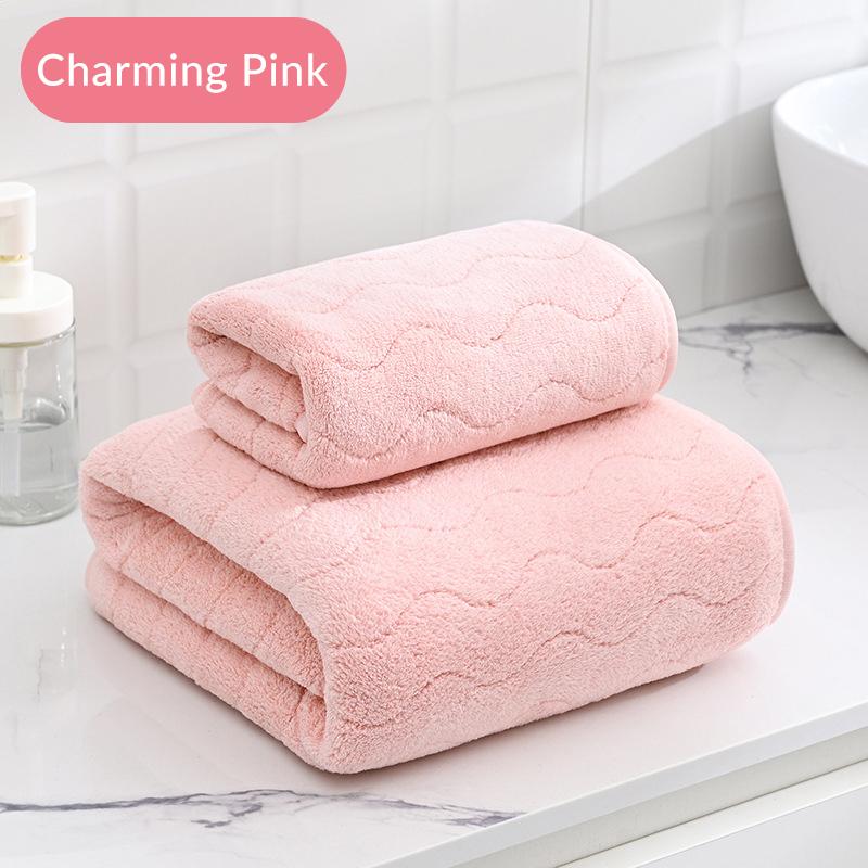 L Coral velvet Water Pattern Towel Set (Face + Bath Towel)