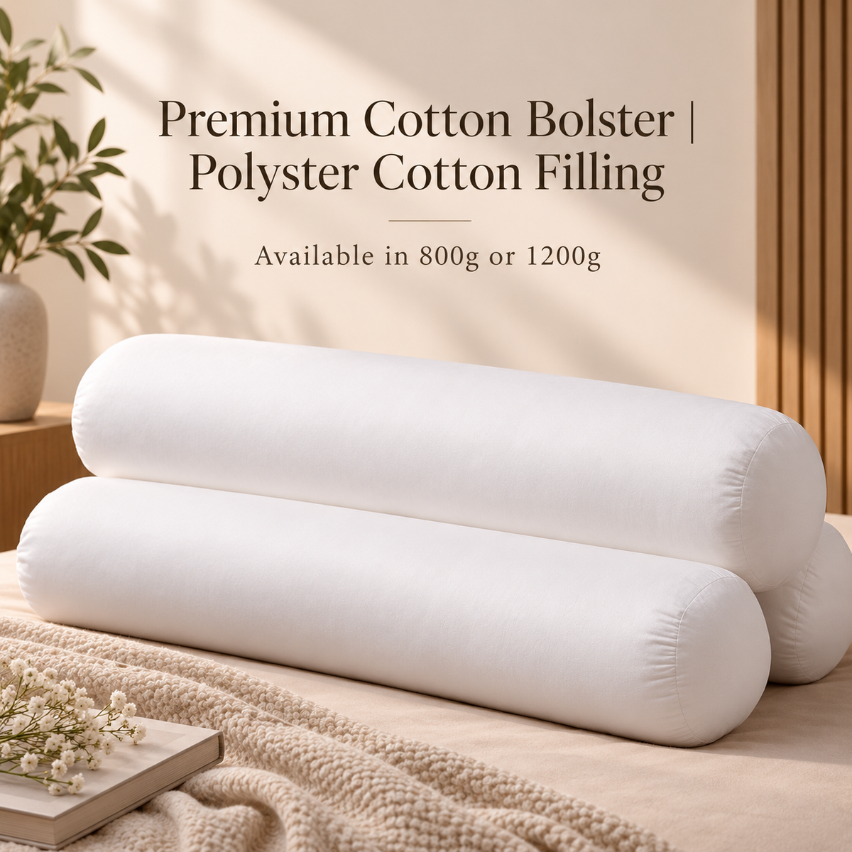 800g or 1200g Premium Cotton Bolster | Polyster Cotton Filling
