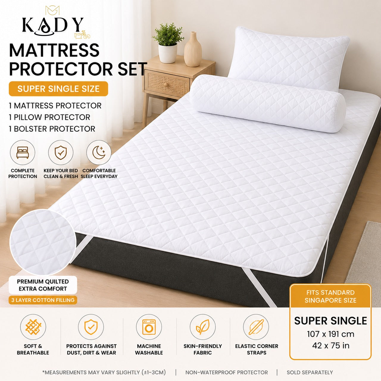 Premium 3 Layer Cotton Mattress Protector for Extra Protection