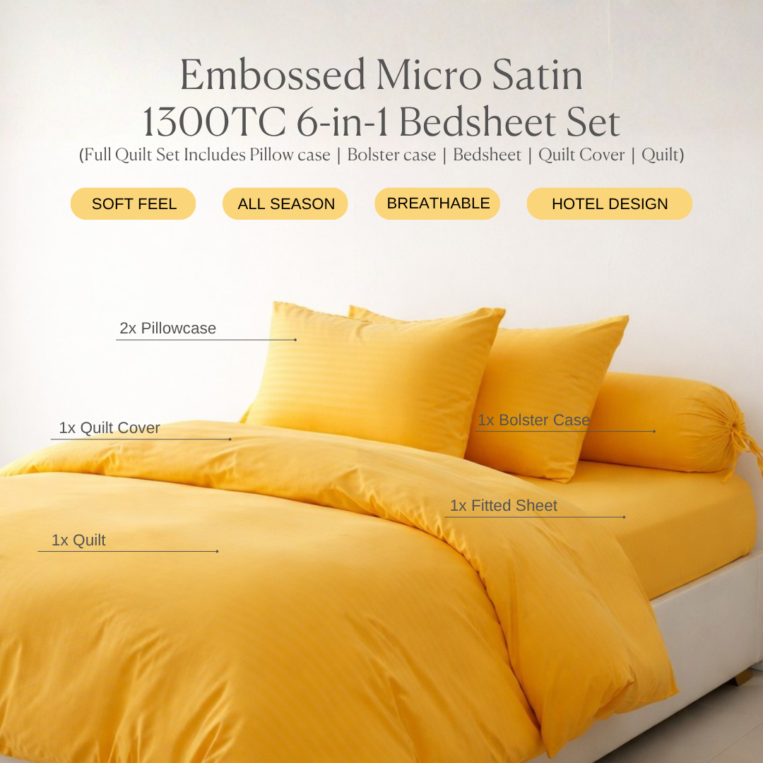 1300TC Full Quilt Set Embossed Micro Satin Bedsheet Set Hotel Luxury Stripe Bedding  | Queen and King