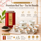 Premium Wild Red Tea Leaves 100g + Porcelain Gongfu Tea Set Bundle | Chinese Tea Gift Set | Tea Cups, Gaiwan & Pitcher