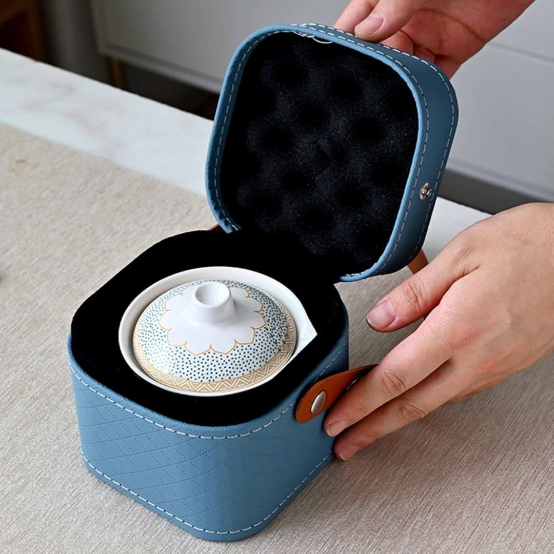 Chinese Ceramic Gaiwan Tea Set – 1 Teapot + 3 Cups + Tea Canister, Plain Elegant Style