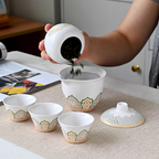 Chinese Ceramic Gaiwan Tea Set – 1 Teapot + 3 Cups + Tea Canister, Plain Elegant Style