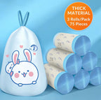 75PCS Drawstring Trash Bags Thick Leak-Proof Garbage Bags with Cute Rabbit Print