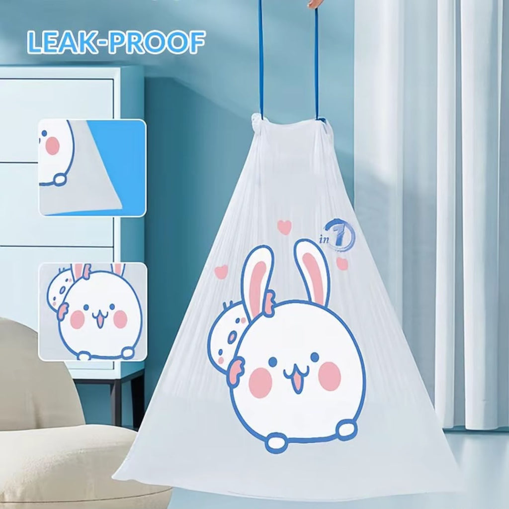 75PCS Drawstring Trash Bags Thick Leak-Proof Garbage Bags with Cute Rabbit Print