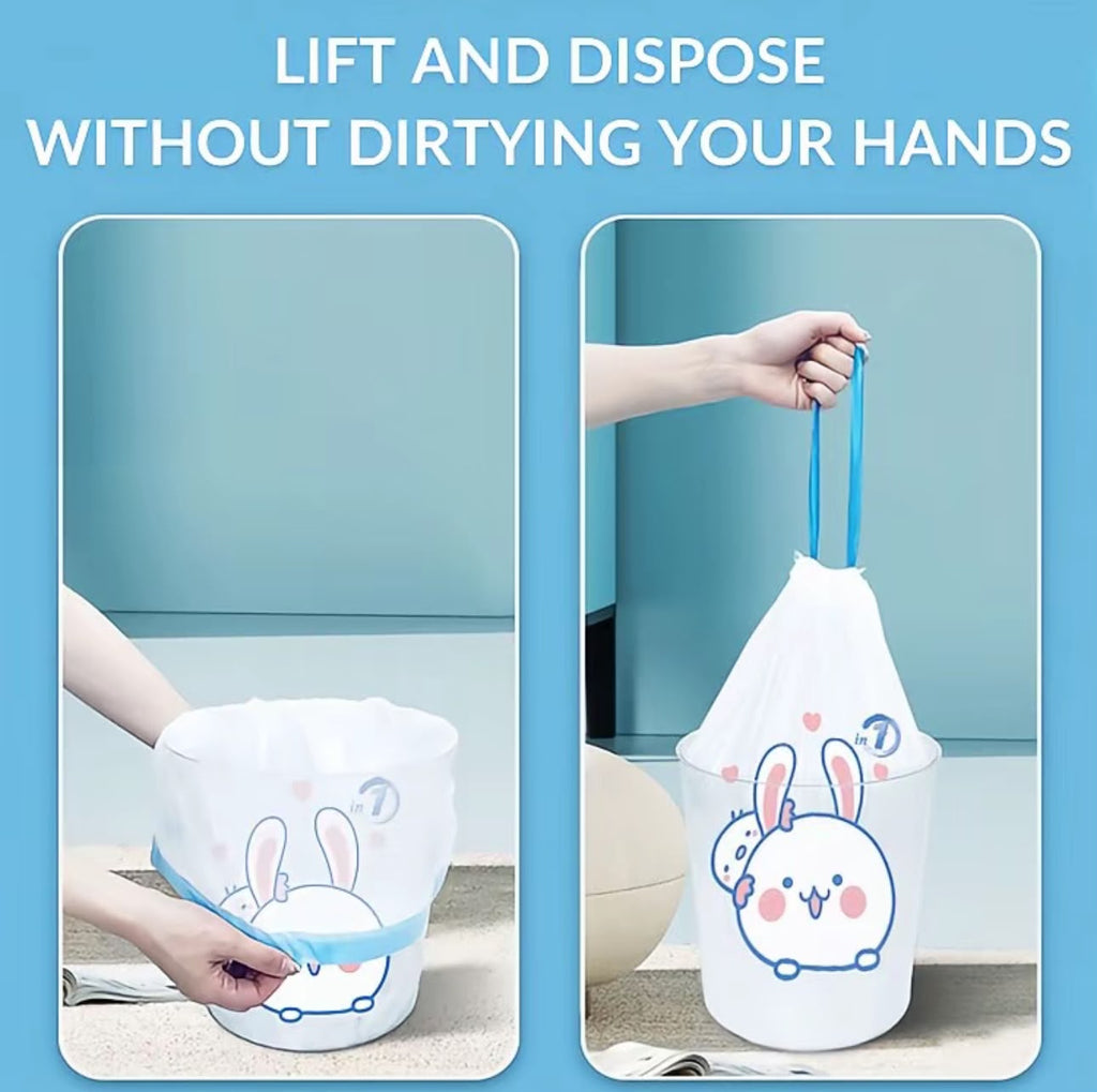 75PCS Drawstring Trash Bags Thick Leak-Proof Garbage Bags with Cute Rabbit Print