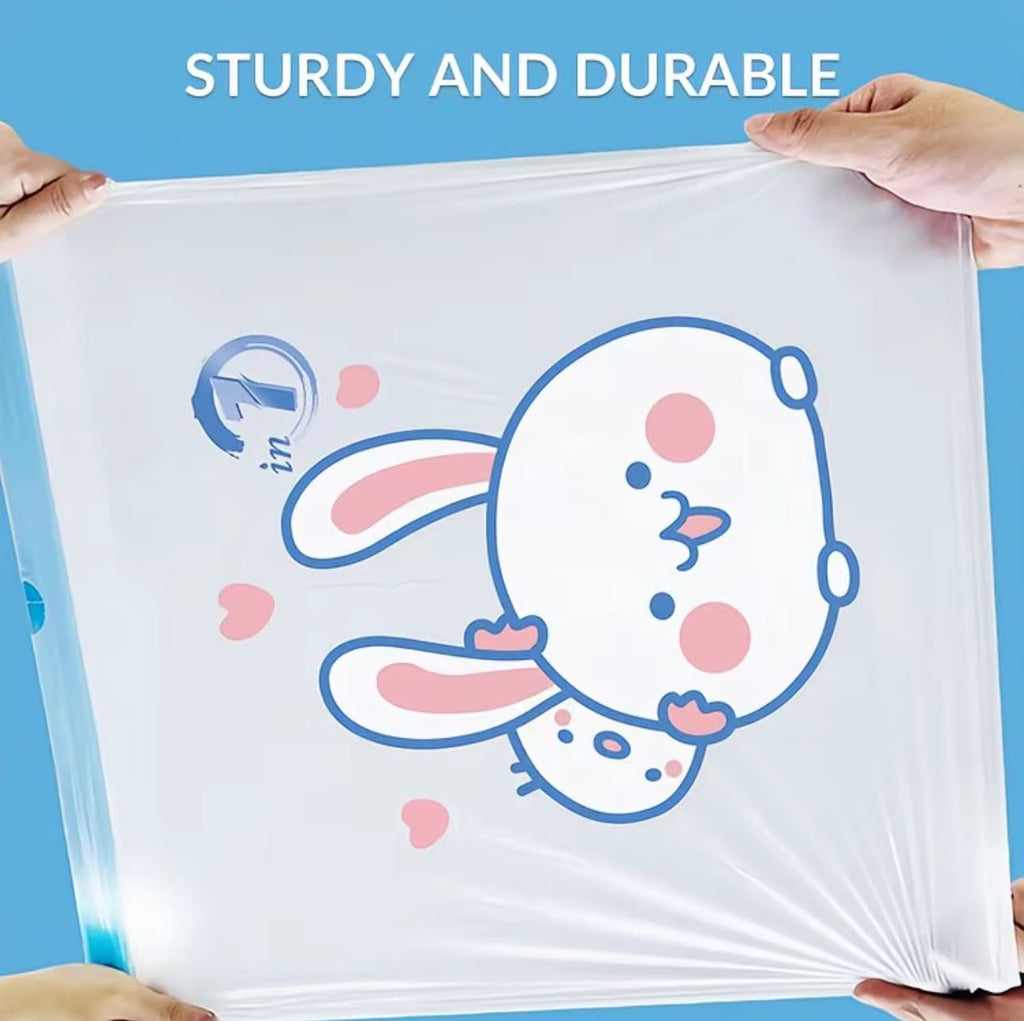 75PCS Drawstring Trash Bags Thick Leak-Proof Garbage Bags with Cute Rabbit Print