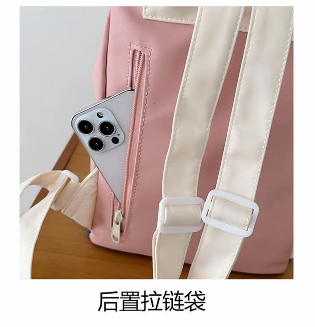 Unisex Casual Drawstring Backpack Lightweight Colourblock School Travel Bag with Front Pockets & Back Zip Pocket