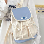Unisex Casual Drawstring Backpack Lightweight Colourblock School Travel Bag with Front Pockets & Back Zip Pocket