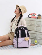 Korean Style Large Capacity School Backpack for Girls Women Lightweight Water-Resistant College Travel Bag with Bear Pendant & Pouch