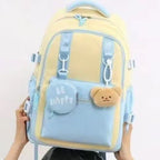 Korean Style Large Capacity School Backpack for Girls Women Lightweight Water-Resistant College Travel Bag with Bear Pendant & Pouch