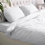 1200 Thread Count Fitted Emboss Micro Satin Bedsheet Set with 2 Pillow Cases & Bolster Case