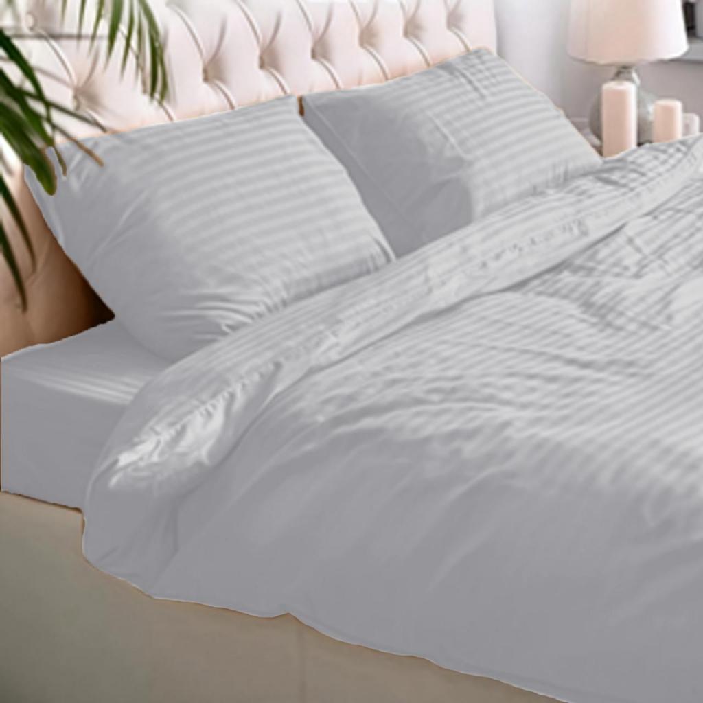 1200 Thread Count Fitted Emboss Micro Satin Bedsheet Set with 2 Pillow Cases & Bolster Case