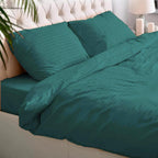 1200 Thread Count Fitted Emboss Micro Satin Bedsheet Set with 2 Pillow Cases & Bolster Case