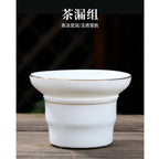 Chinese Kung Fu Tea Set Gift Box | White Porcelain Gaiwan, Tea Pitcher, Filter & 6 Cups | Gold 福 Design