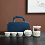 Portable Ceramic Tea Set with Premium Carrying Case | 3 Tea Cups, Teapot & Tea Caddy | Travel Tea Gift Set