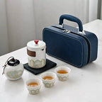 Portable Ceramic Tea Set with Premium Carrying Case | 3 Tea Cups, Teapot & Tea Caddy | Travel Tea Gift Set